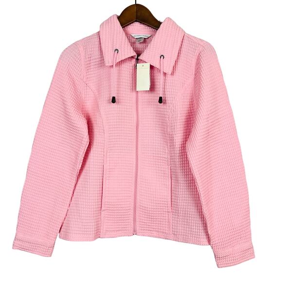 NEW! Christopher & Banks Waffle Knit Fiull Zip Jacket Lightweight Pink - S - Picture 1 of 5